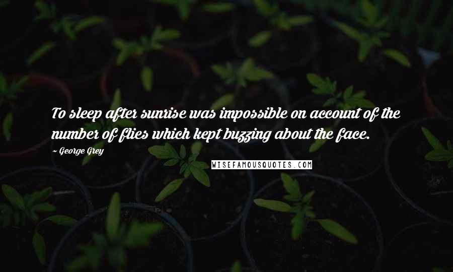 George Grey Quotes: To sleep after sunrise was impossible on account of the number of flies which kept buzzing about the face.
