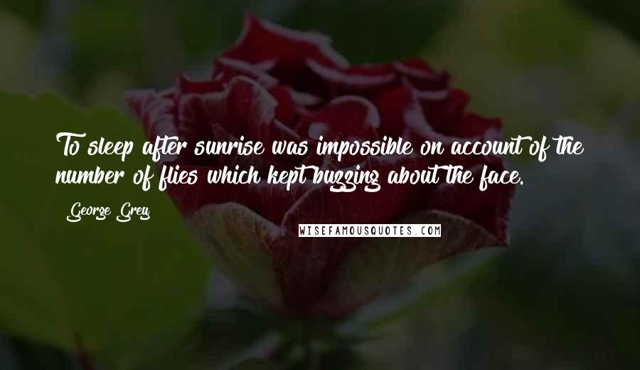 George Grey Quotes: To sleep after sunrise was impossible on account of the number of flies which kept buzzing about the face.