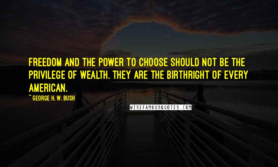 George H. W. Bush Quotes: Freedom and the power to choose should not be the privilege of wealth. They are the birthright of every American.