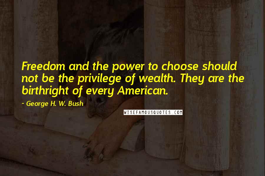 George H. W. Bush Quotes: Freedom and the power to choose should not be the privilege of wealth. They are the birthright of every American.