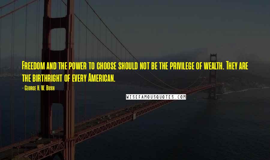 George H. W. Bush Quotes: Freedom and the power to choose should not be the privilege of wealth. They are the birthright of every American.