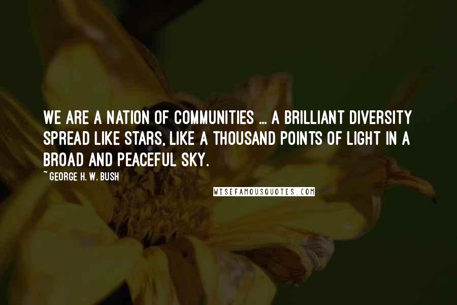 George H. W. Bush Quotes: We are a nation of communities ... a brilliant diversity spread like stars, like a thousand points of light in a broad and peaceful sky.