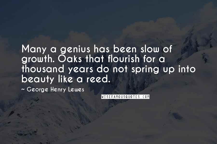 George Henry Lewes Quotes: Many a genius has been slow of growth. Oaks that flourish for a thousand years do not spring up into beauty like a reed.