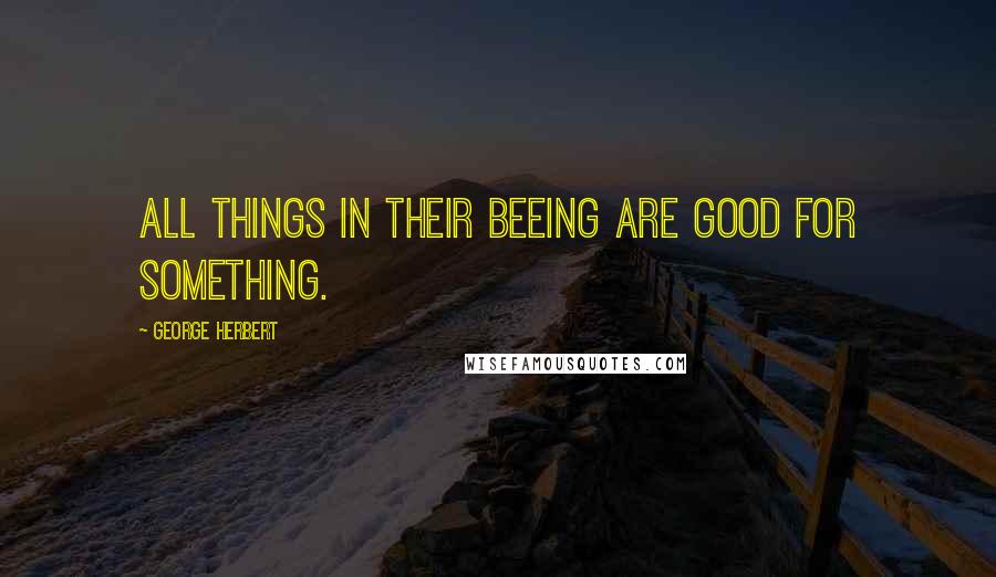 George Herbert Quotes: All things in their beeing are good for something.