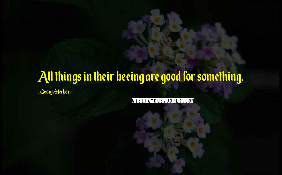 George Herbert Quotes: All things in their beeing are good for something.