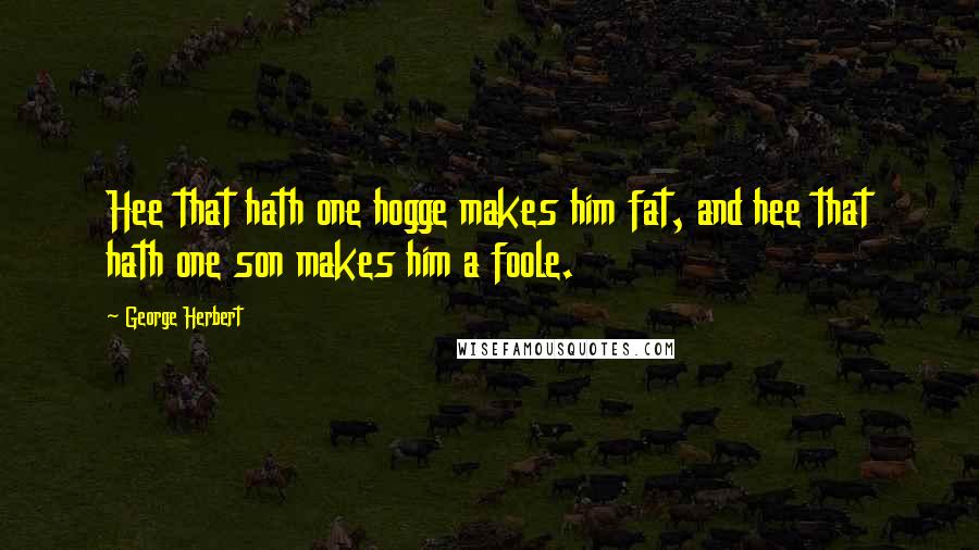 George Herbert Quotes: Hee that hath one hogge makes him fat, and hee that hath one son makes him a foole.