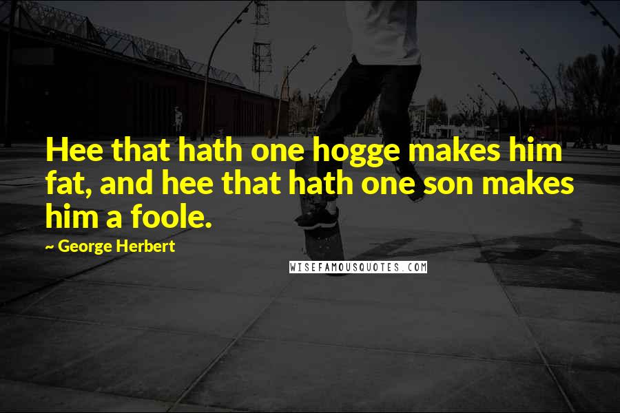 George Herbert Quotes: Hee that hath one hogge makes him fat, and hee that hath one son makes him a foole.