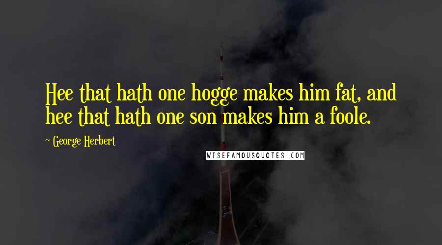 George Herbert Quotes: Hee that hath one hogge makes him fat, and hee that hath one son makes him a foole.