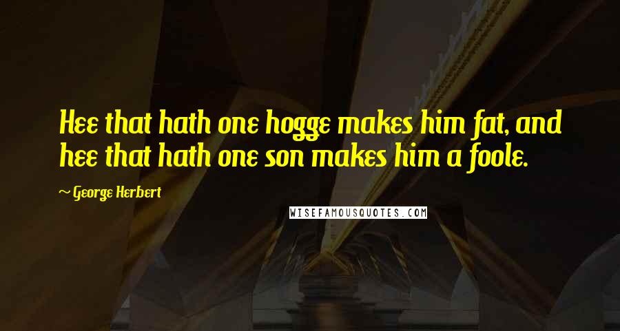 George Herbert Quotes: Hee that hath one hogge makes him fat, and hee that hath one son makes him a foole.