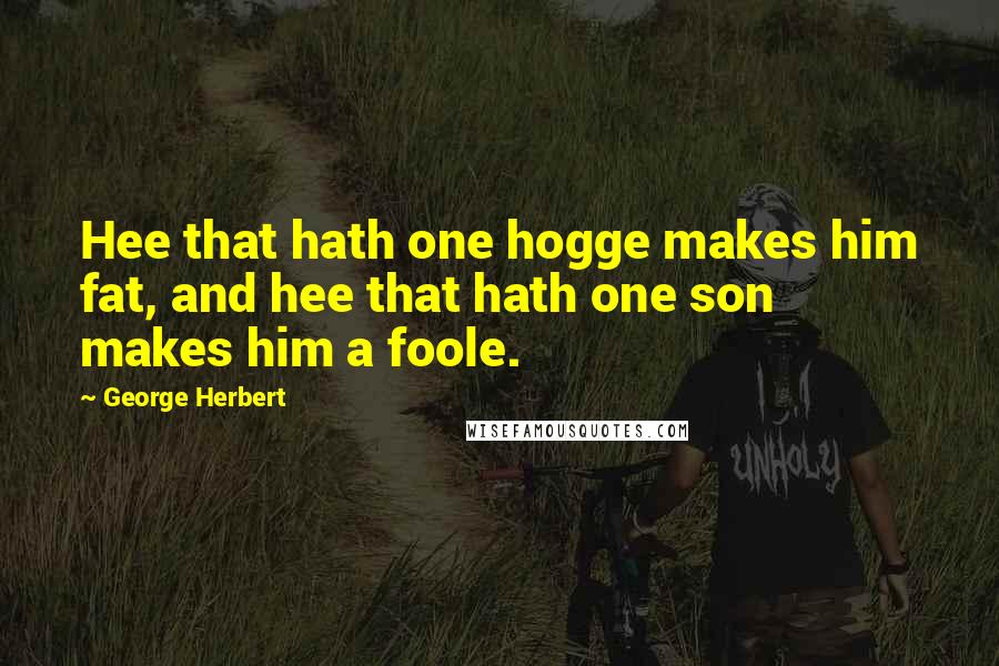 George Herbert Quotes: Hee that hath one hogge makes him fat, and hee that hath one son makes him a foole.