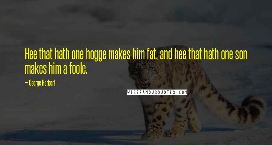 George Herbert Quotes: Hee that hath one hogge makes him fat, and hee that hath one son makes him a foole.