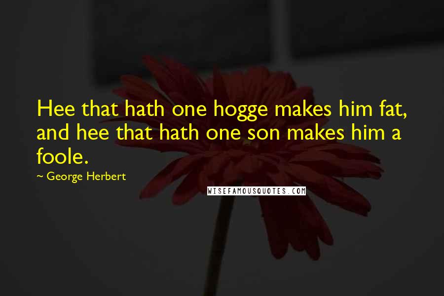 George Herbert Quotes: Hee that hath one hogge makes him fat, and hee that hath one son makes him a foole.