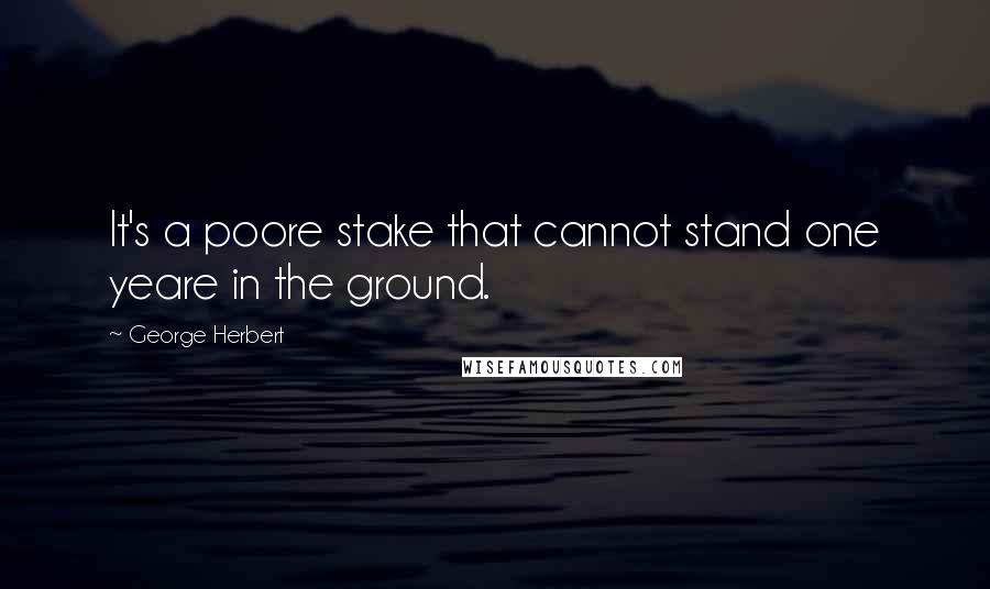 George Herbert Quotes: It's a poore stake that cannot stand one yeare in the ground.