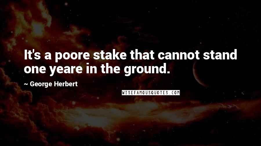 George Herbert Quotes: It's a poore stake that cannot stand one yeare in the ground.