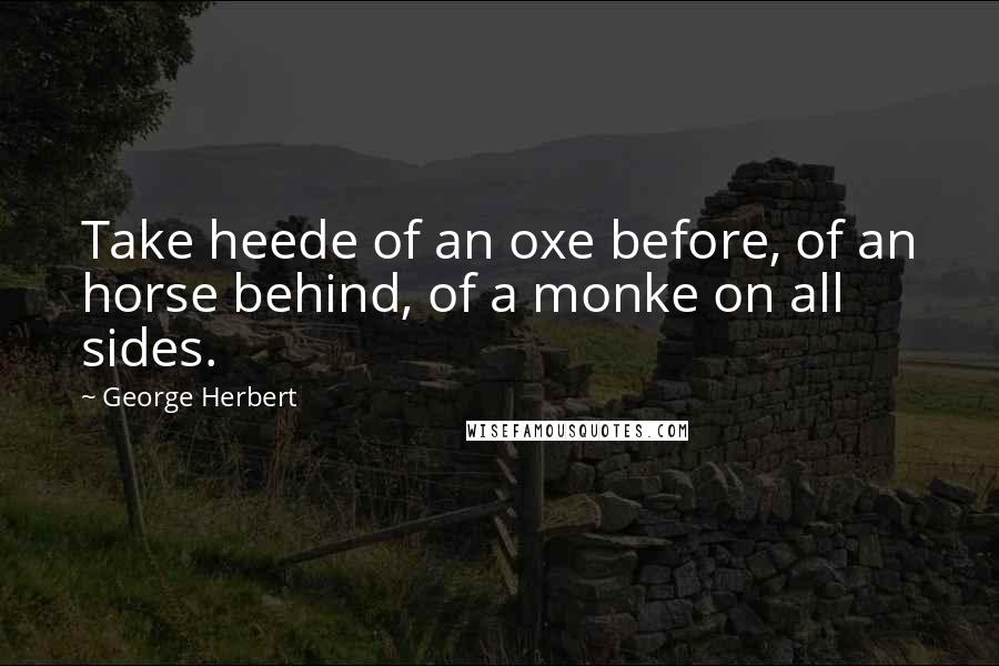 George Herbert Quotes: Take heede of an oxe before, of an horse behind, of a monke on all sides.