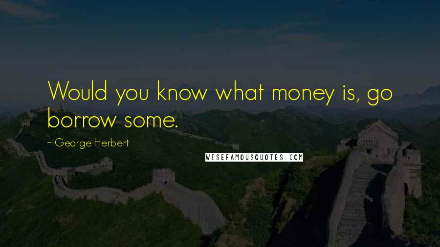 George Herbert Quotes: Would you know what money is, go borrow some.
