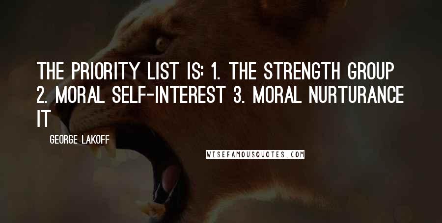 George Lakoff Quotes: The priority list is: 1. The Strength Group 2. Moral Self-Interest 3. Moral Nurturance It