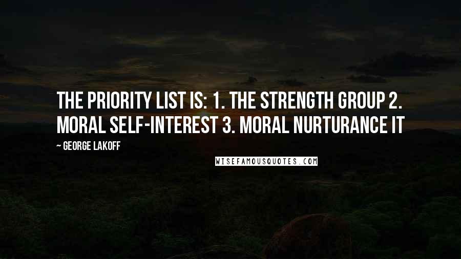 George Lakoff Quotes: The priority list is: 1. The Strength Group 2. Moral Self-Interest 3. Moral Nurturance It