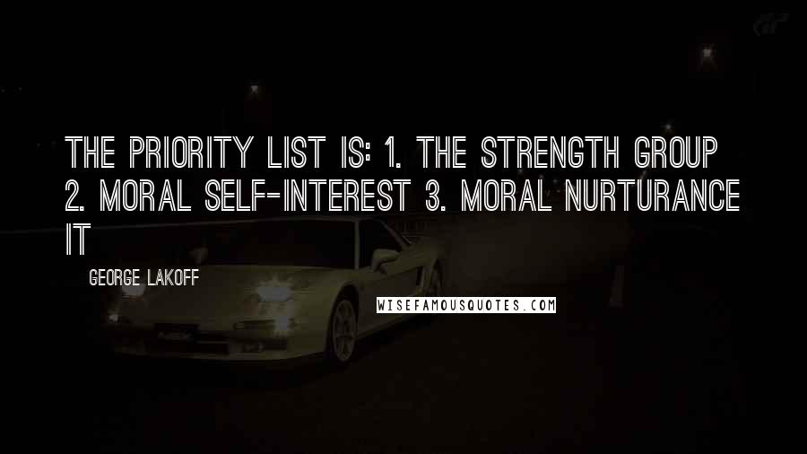 George Lakoff Quotes: The priority list is: 1. The Strength Group 2. Moral Self-Interest 3. Moral Nurturance It