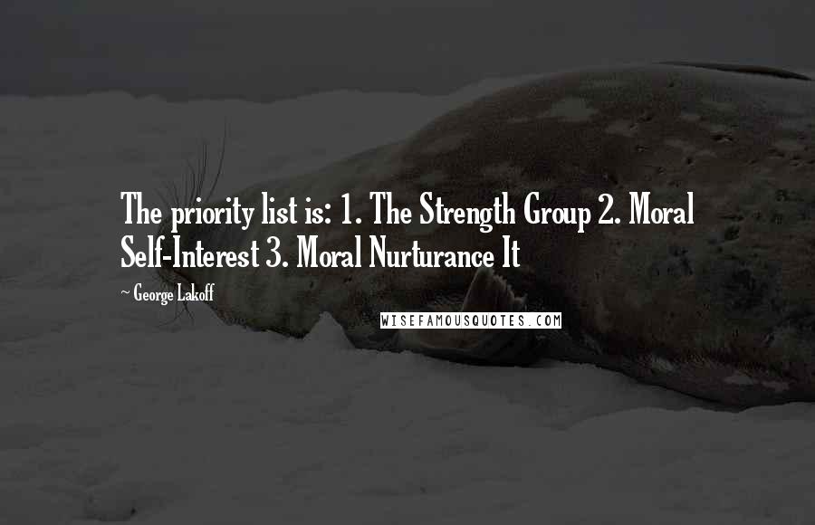 George Lakoff Quotes: The priority list is: 1. The Strength Group 2. Moral Self-Interest 3. Moral Nurturance It