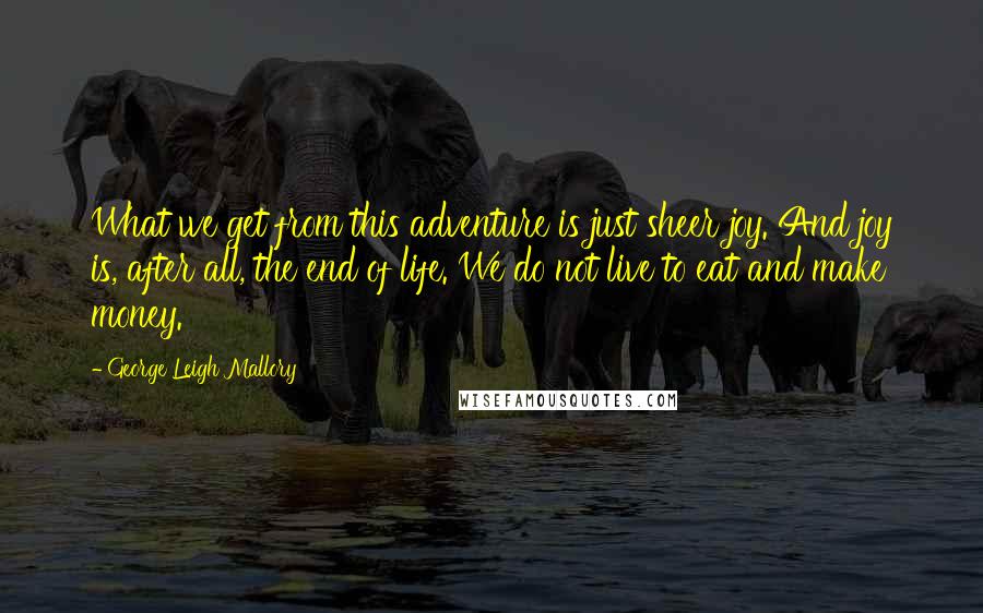 George Leigh Mallory Quotes: What we get from this adventure is just sheer joy. And joy is, after all, the end of life. We do not live to eat and make money.