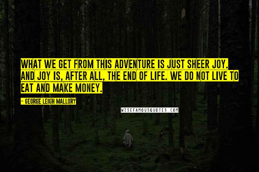 George Leigh Mallory Quotes: What we get from this adventure is just sheer joy. And joy is, after all, the end of life. We do not live to eat and make money.