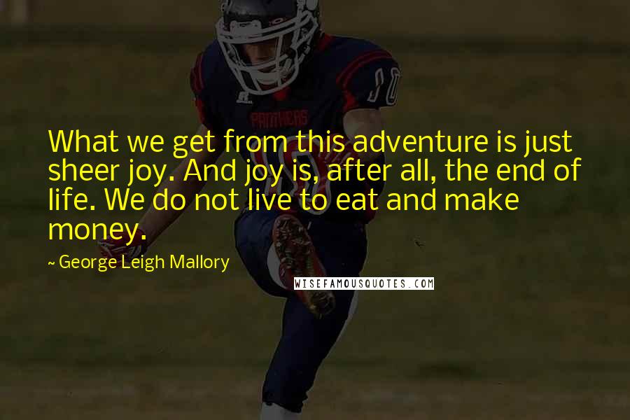 George Leigh Mallory Quotes: What we get from this adventure is just sheer joy. And joy is, after all, the end of life. We do not live to eat and make money.