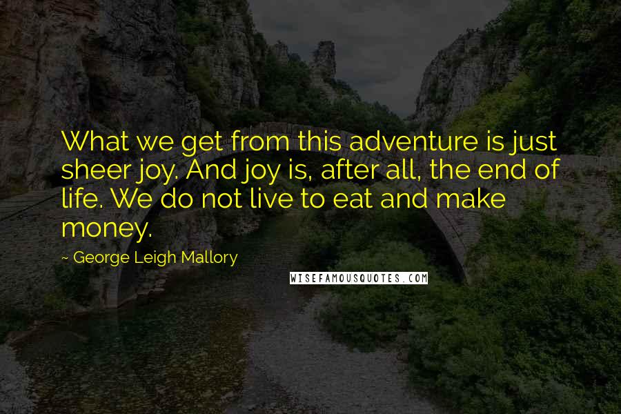 George Leigh Mallory Quotes: What we get from this adventure is just sheer joy. And joy is, after all, the end of life. We do not live to eat and make money.