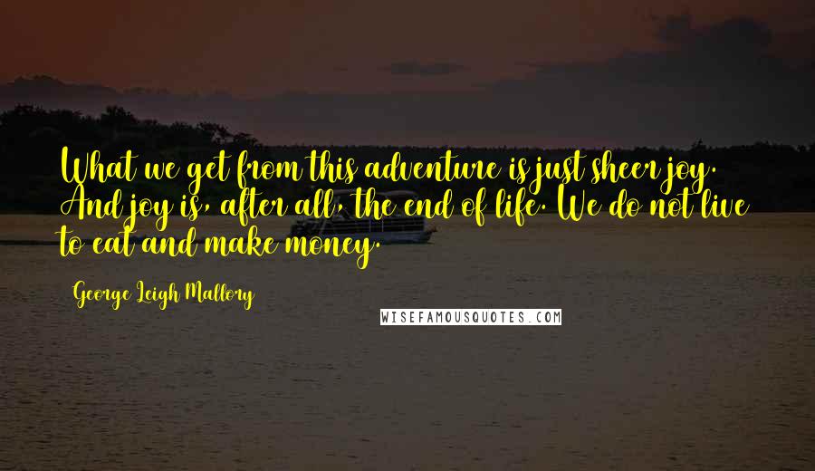 George Leigh Mallory Quotes: What we get from this adventure is just sheer joy. And joy is, after all, the end of life. We do not live to eat and make money.