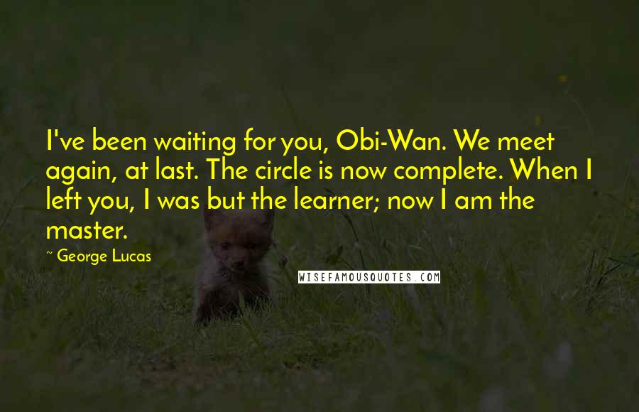 George Lucas Quotes: I've been waiting for you, Obi-Wan. We meet again, at last. The circle is now complete. When I left you, I was but the learner; now I am the master.