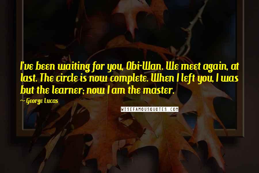 George Lucas Quotes: I've been waiting for you, Obi-Wan. We meet again, at last. The circle is now complete. When I left you, I was but the learner; now I am the master.