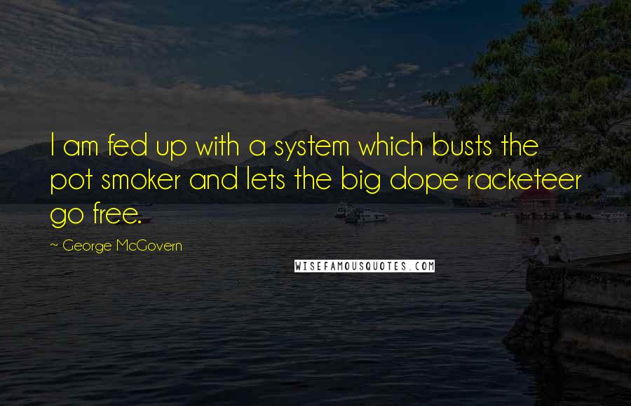 George McGovern Quotes: I am fed up with a system which busts the pot smoker and lets the big dope racketeer go free.