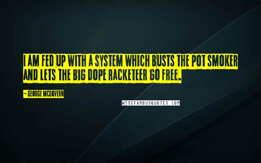 George McGovern Quotes: I am fed up with a system which busts the pot smoker and lets the big dope racketeer go free.