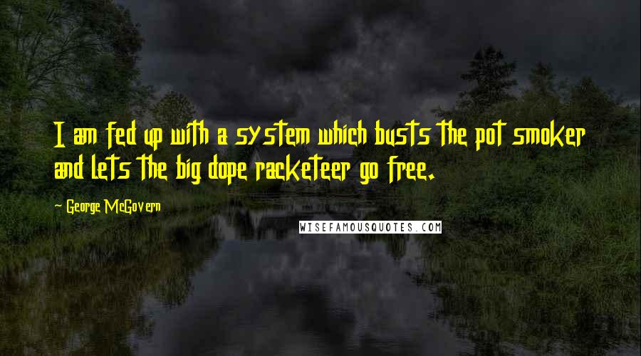 George McGovern Quotes: I am fed up with a system which busts the pot smoker and lets the big dope racketeer go free.