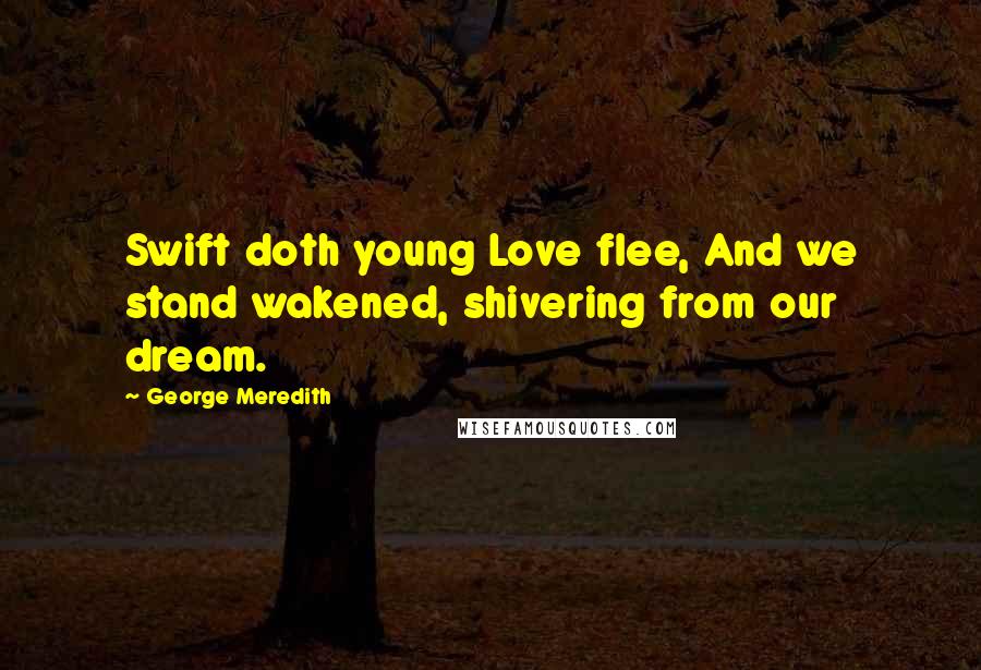 George Meredith Quotes: Swift doth young Love flee, And we stand wakened, shivering from our dream.