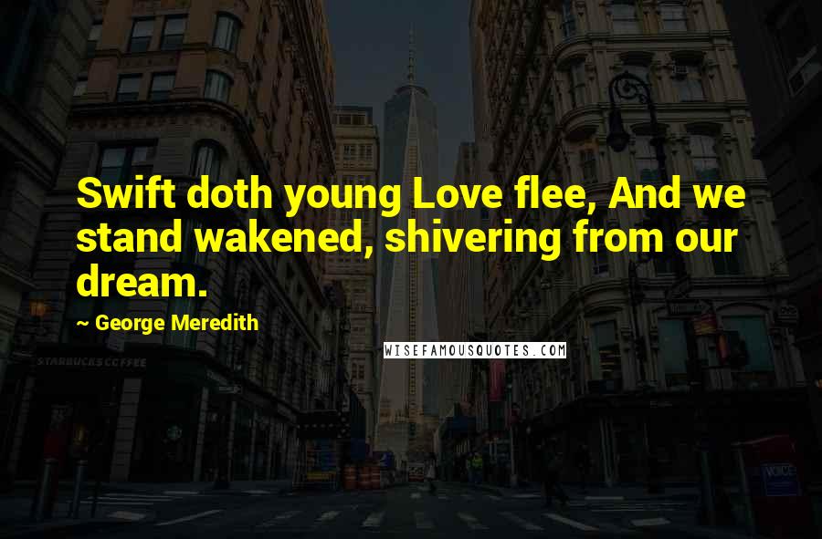 George Meredith Quotes: Swift doth young Love flee, And we stand wakened, shivering from our dream.