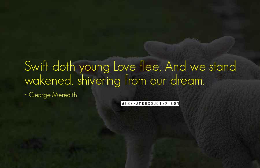 George Meredith Quotes: Swift doth young Love flee, And we stand wakened, shivering from our dream.