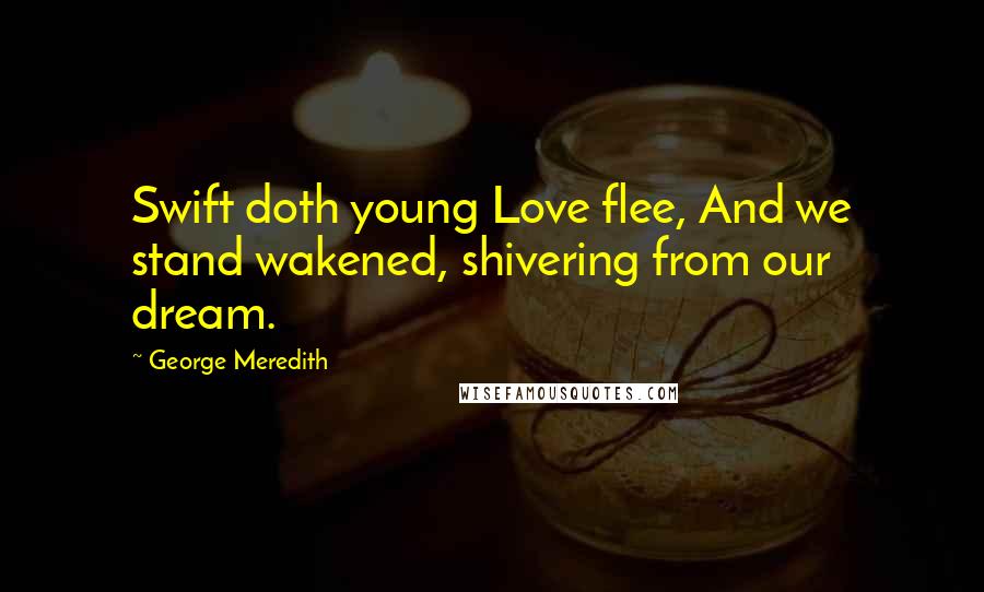 George Meredith Quotes: Swift doth young Love flee, And we stand wakened, shivering from our dream.