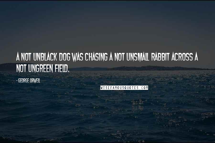 George Orwell Quotes: A not unblack dog was chasing a not unsmall rabbit across a not ungreen field.
