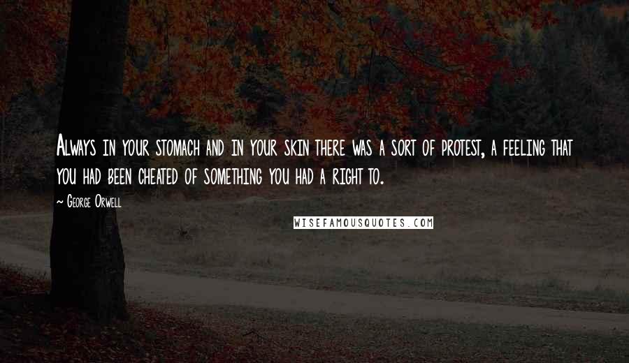 George Orwell Quotes: Always in your stomach and in your skin there was a sort of protest, a feeling that you had been cheated of something you had a right to.