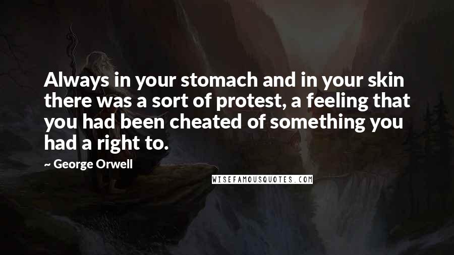 George Orwell Quotes: Always in your stomach and in your skin there was a sort of protest, a feeling that you had been cheated of something you had a right to.