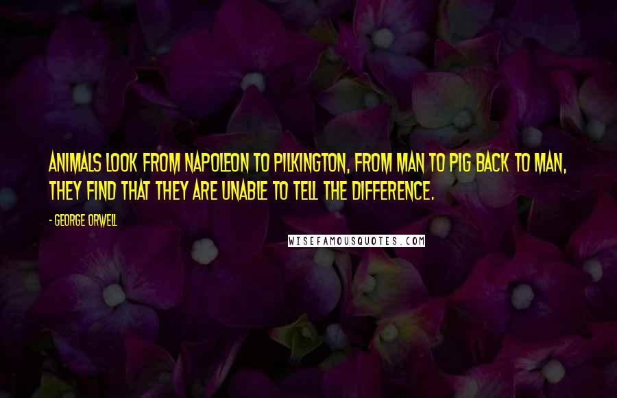 George Orwell Quotes: Animals look from Napoleon to Pilkington, from man to pig back to man, they find that they are unable to tell the difference.