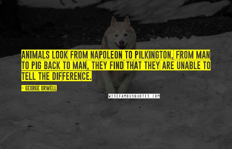 George Orwell Quotes: Animals look from Napoleon to Pilkington, from man to pig back to man, they find that they are unable to tell the difference.
