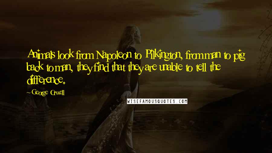 George Orwell Quotes: Animals look from Napoleon to Pilkington, from man to pig back to man, they find that they are unable to tell the difference.