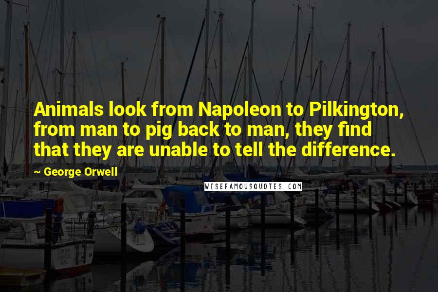 George Orwell Quotes: Animals look from Napoleon to Pilkington, from man to pig back to man, they find that they are unable to tell the difference.