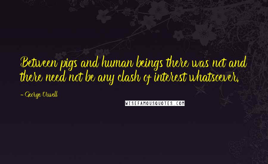 George Orwell Quotes: Between pigs and human beings there was not and there need not be any clash of interest whatsoever.