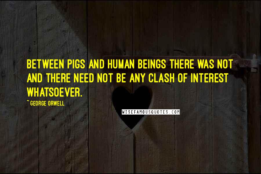 George Orwell Quotes: Between pigs and human beings there was not and there need not be any clash of interest whatsoever.
