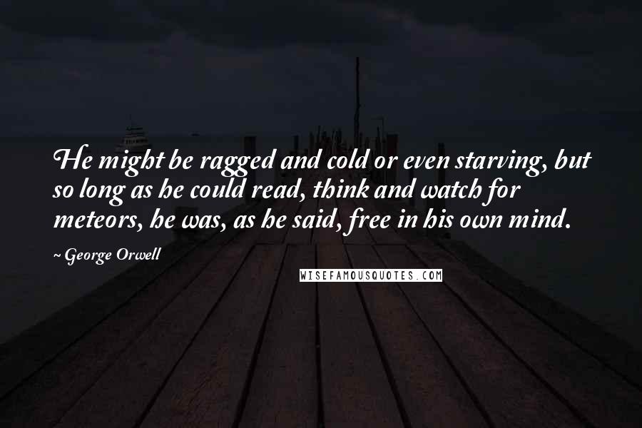 George Orwell Quotes: He might be ragged and cold or even starving, but so long as he could read, think and watch for meteors, he was, as he said, free in his own mind.