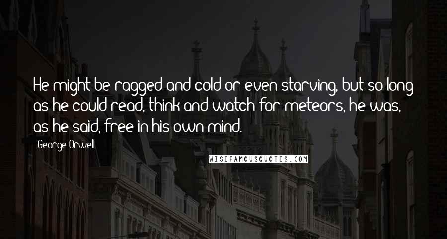 George Orwell Quotes: He might be ragged and cold or even starving, but so long as he could read, think and watch for meteors, he was, as he said, free in his own mind.