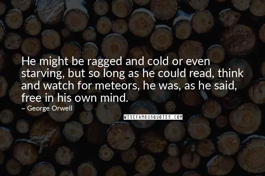 George Orwell Quotes: He might be ragged and cold or even starving, but so long as he could read, think and watch for meteors, he was, as he said, free in his own mind.